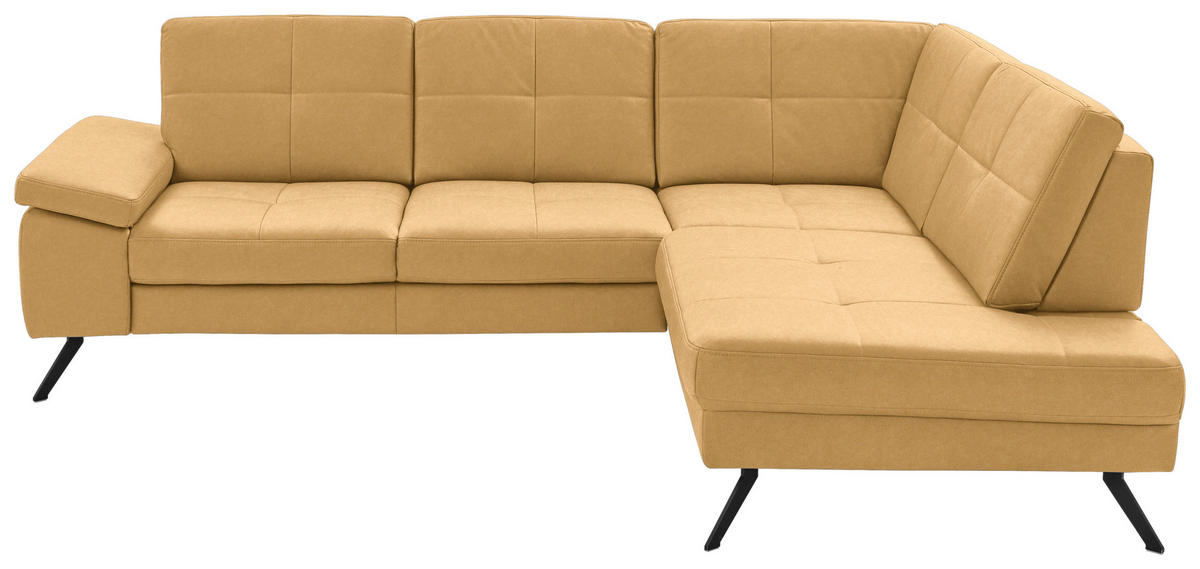ECKSOFA in Lederlook, Mikrofaser Gelb  261/220 cm  - Gelb/Schwarz, Design, Textil/Metall (261/220cm) - Beldomo System