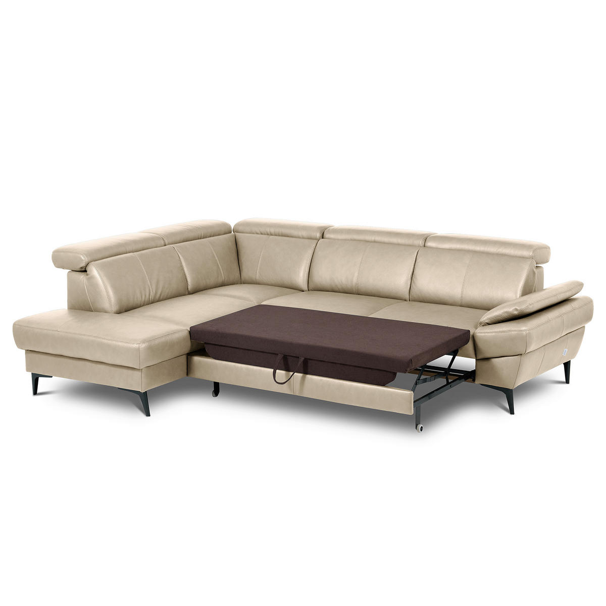 ECKSOFA Grau Echtleder Lederlook Bettkasten, Schlaffunktion, Rücken echt, Armteilverstellung, Kopfteilverstellung  - Schwarz/Grau, Design, Leder/Textil (211/264cm) - Livetastic