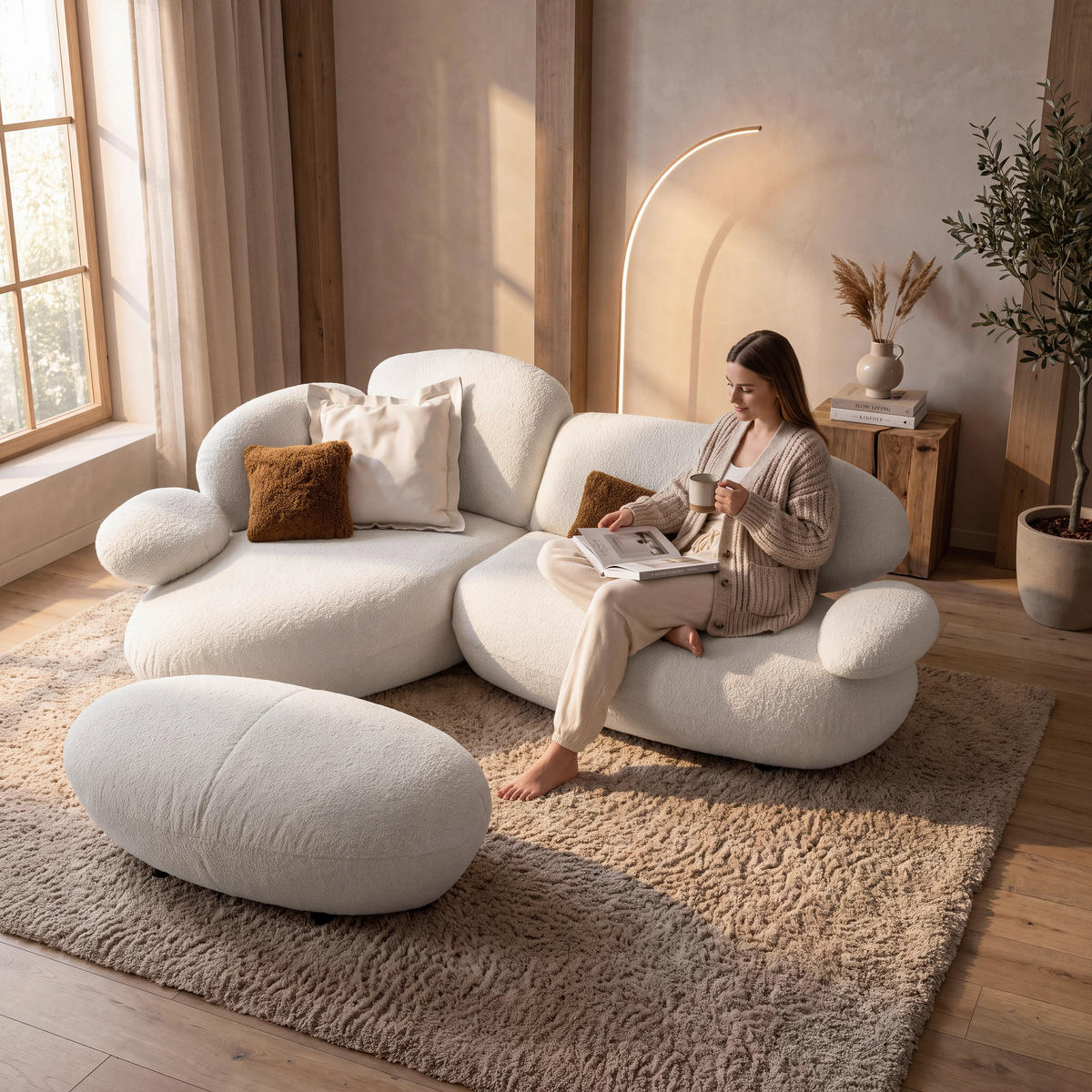 ECKSOFA Weiß Chenille Rücken echt, Armteilverstellung  - Schwarz/Weiß, Design, Kunststoff/Textil (170/275cm) - Koinor