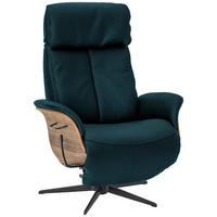 RELAXSESSEL Echtleder Relaxfunktion, Kopfteilverstellung    - Blau/Nussbaumfarben, Design, Leder/Holz (78/104-113/84cm) - Welnova