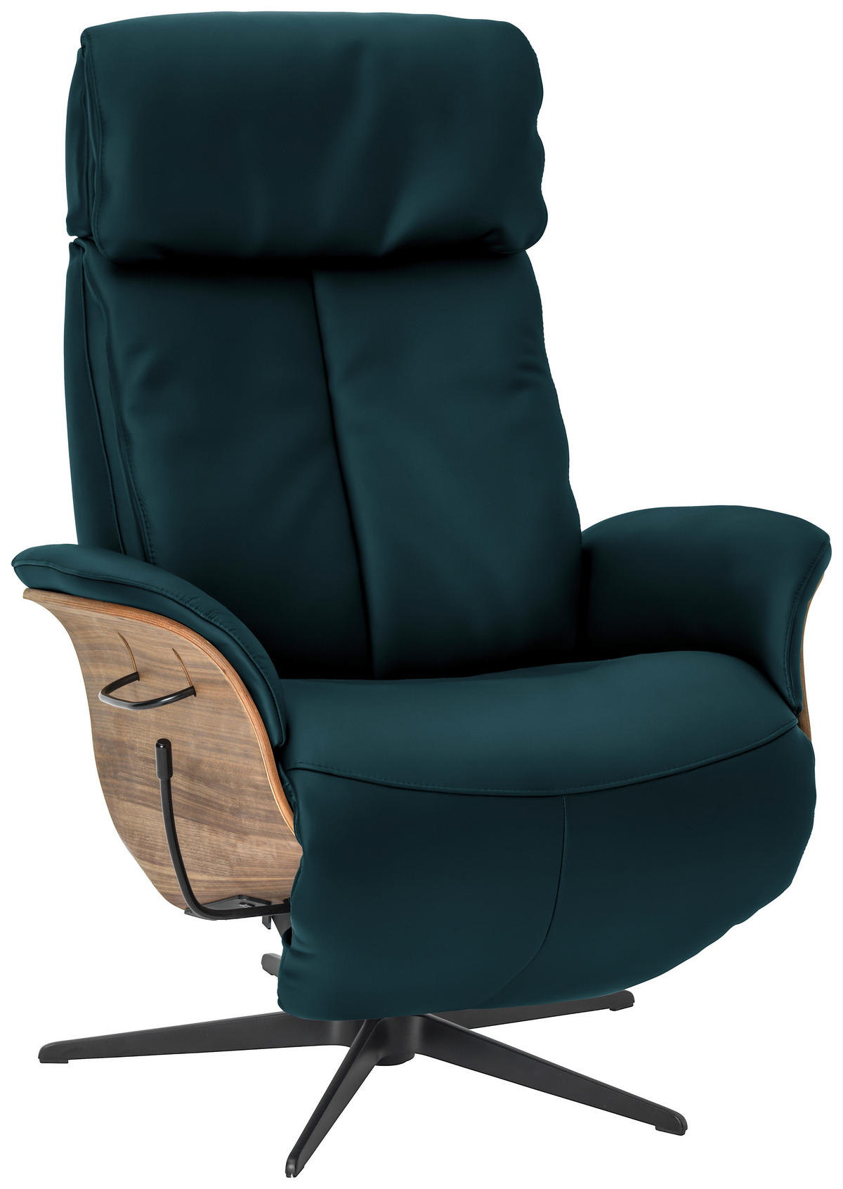 RELAXSESSEL Echtleder Relaxfunktion, Kopfteilverstellung    - Blau/Nussbaumfarben, Design, Leder/Holz (78/104-113/84cm) - Welnova