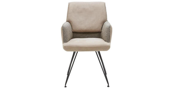 ARMLEHNSTUHL in Flachgewebe Echtleder naturbelassen - Beige/Schwarz, Design, Leder/Textil (57/90/68cm) - Ambiente