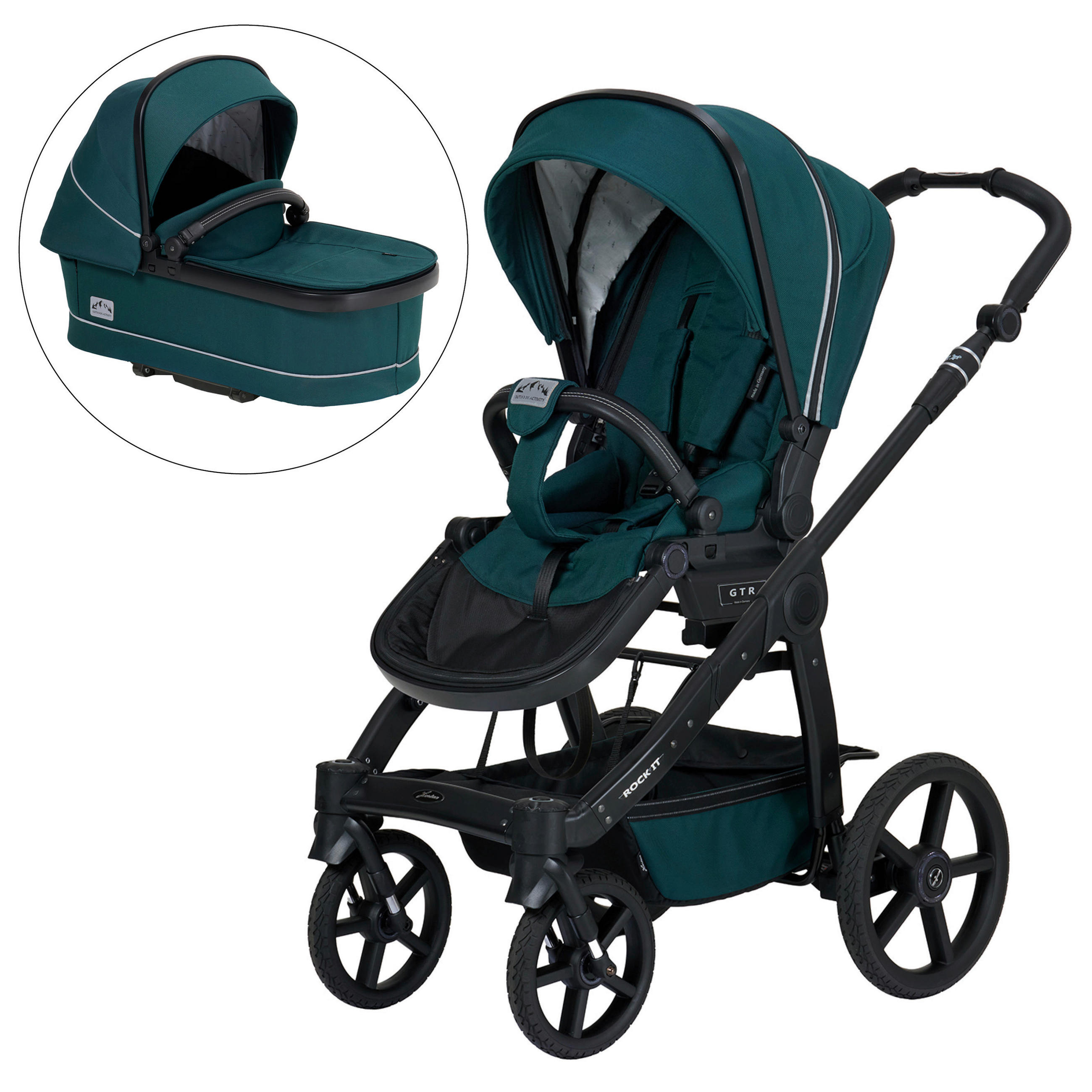 KINDERWAGENSET ROCK IT Outdoor - Petrol/Schwarz, Basics, Textil/Metall (102/58/120cm) - Hartan