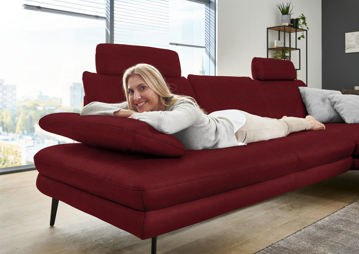 ECKSOFA Echtleder Dunkelrot  - Schwarz/Dunkelrot, Design, Leder/Metall (180/310cm) - Dieter Knoll