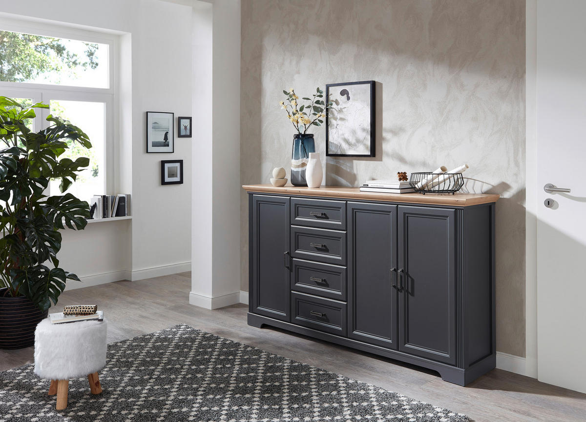 SIDEBOARD  182/102/41 cm 4 Schublade(n)  - Schwarz/Graphitfarben, Design, Holzwerkstoff/Metall (182/102/41cm) - Landscape