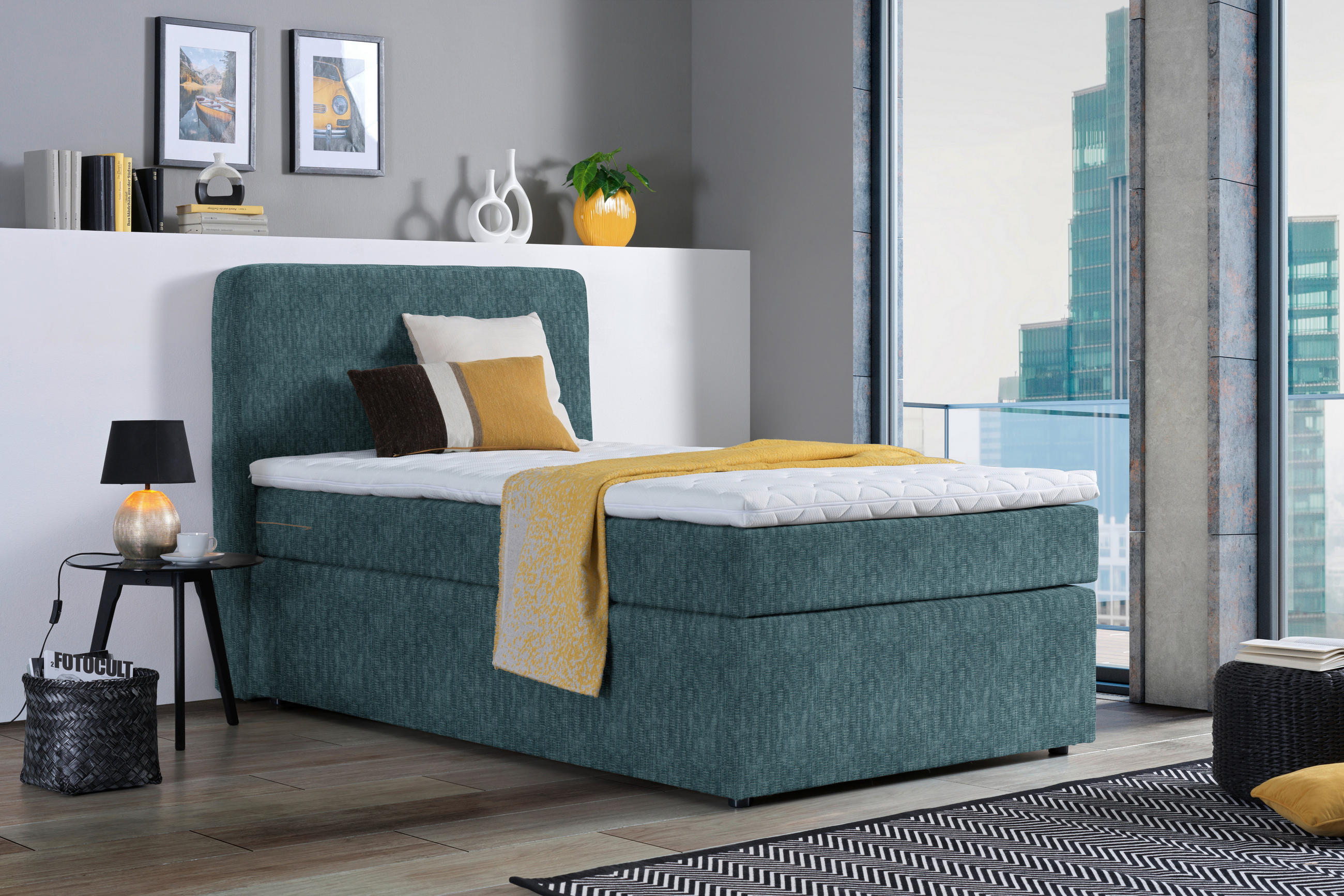BOXSPRINGBETT 120/200 cm  in Petrol  - Petrol/Schwarz, Konventionell, Kunststoff/Textil (120/200cm) - Moderano