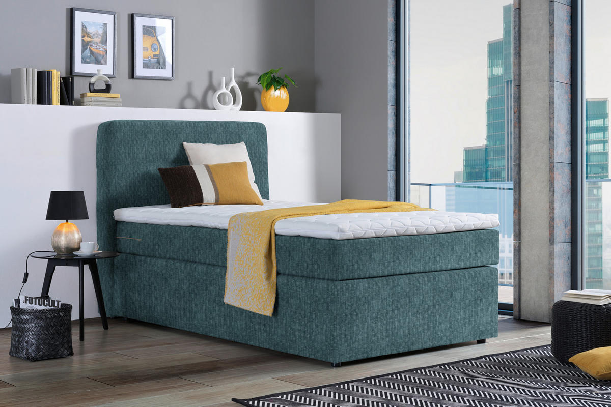 BOXSPRINGBETT 140/200 cm  in Petrol  - Petrol/Schwarz, Konventionell, Kunststoff/Textil (140/200cm) - Moderano