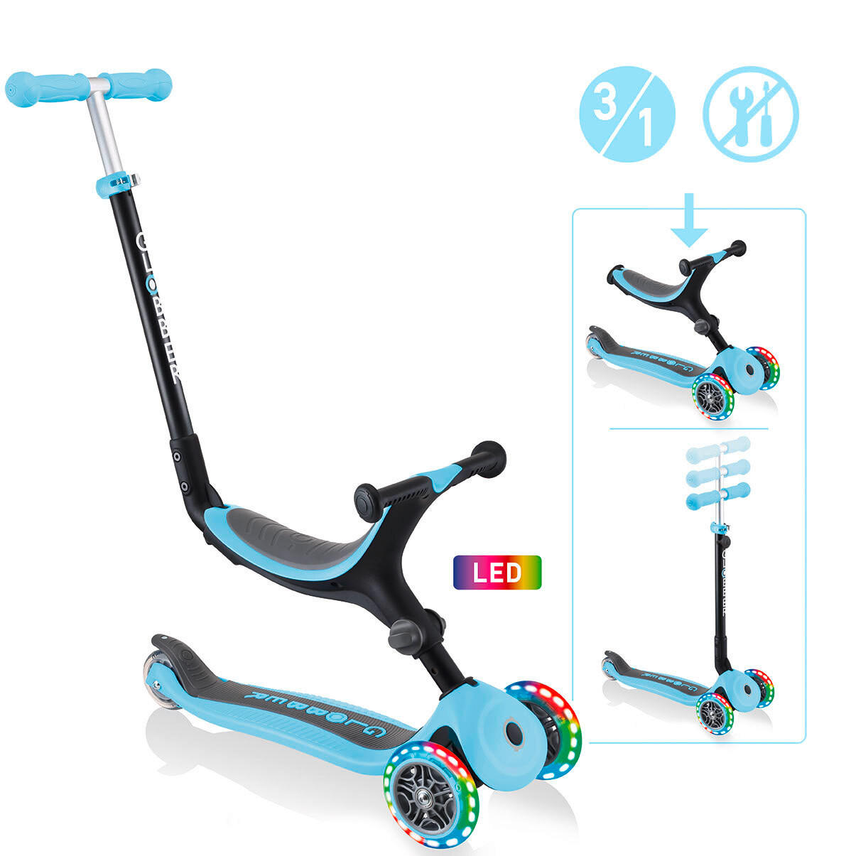 LAUFRAD GO-UP FOLDABLE LIGHT 3IN1  - Blau, LIFESTYLE, Kunststoff/Metall (57/28/93cm) - GLOBBER