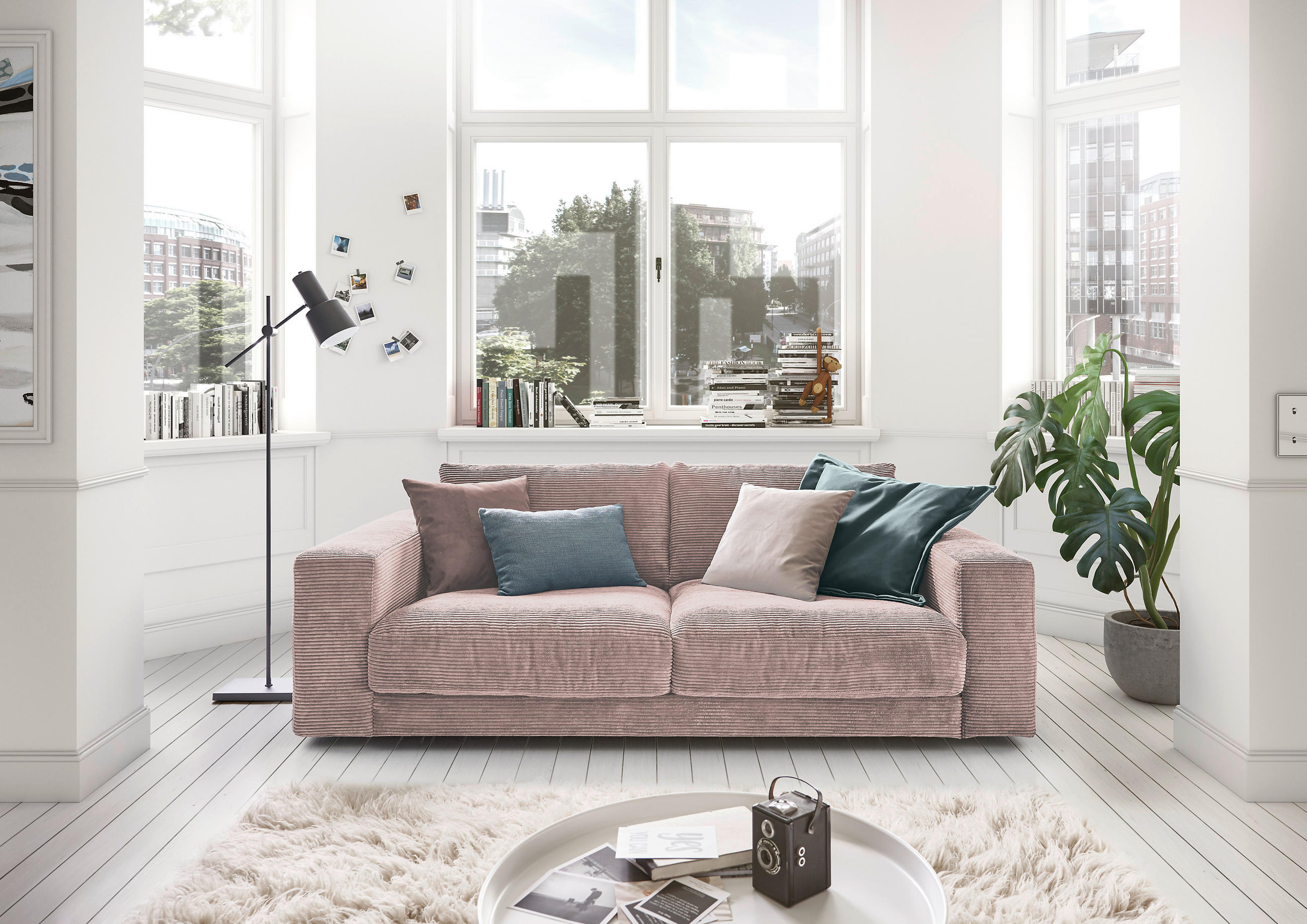 2-SITZER-SOFA Cord Rosa  - Schwarz/Rosa, Design, Kunststoff/Textil (230/85/127cm) - Hom`in