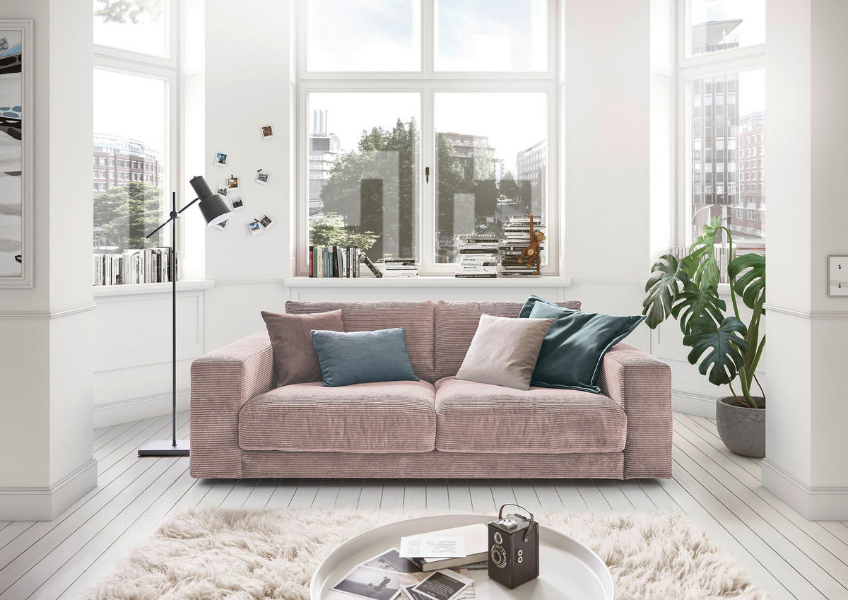 2-SITZER-SOFA in Cord Rosa  - Schwarz/Rosa, Design, Kunststoff/Textil (230/85/127cm) - Hom`in