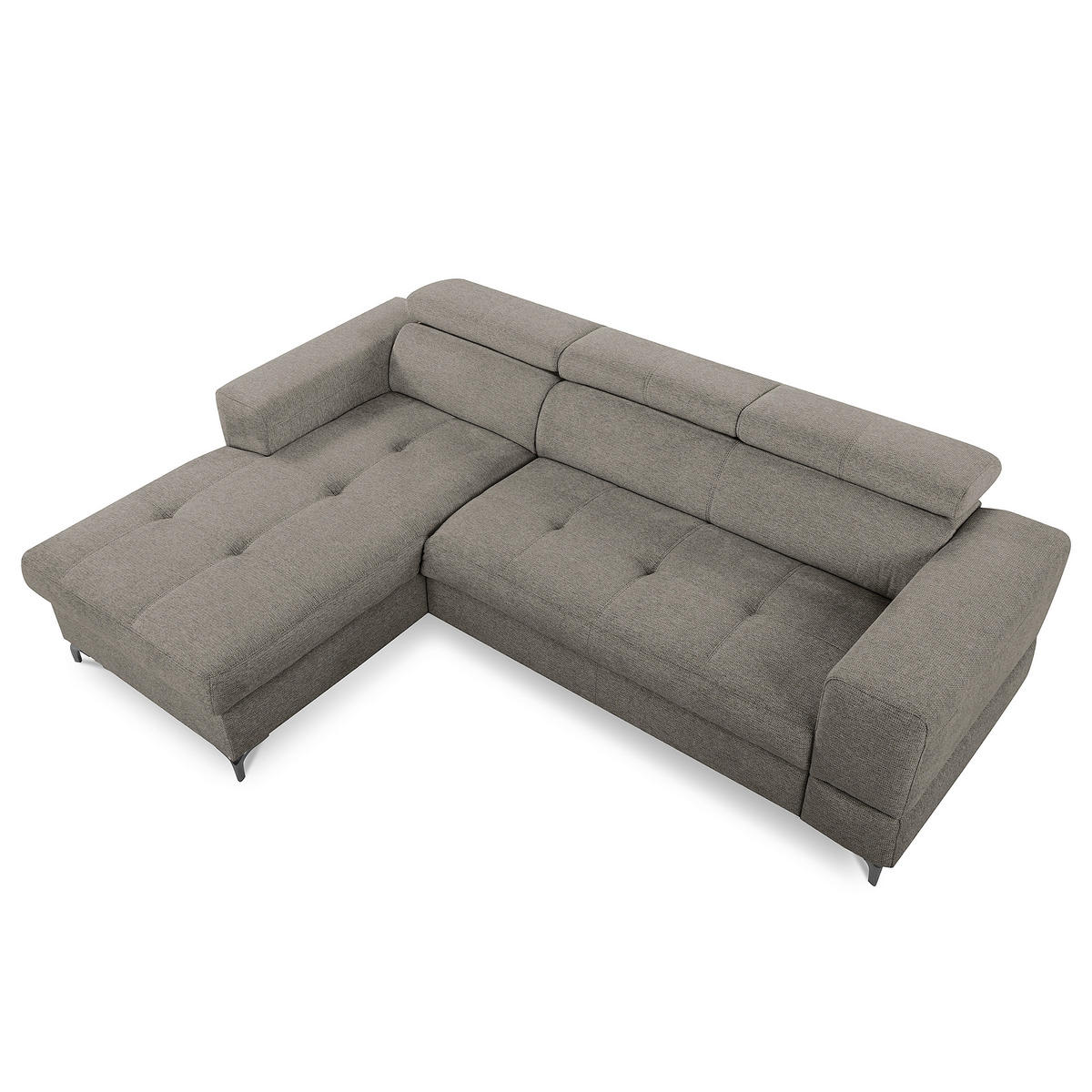 ECKSOFA TORINO Graphitfarben Chenille Bettkasten, Kopfteilverstellung  - Schwarzchrom/Graphitfarben, Design, Textil/Metall (173/247cm) - Livetastic