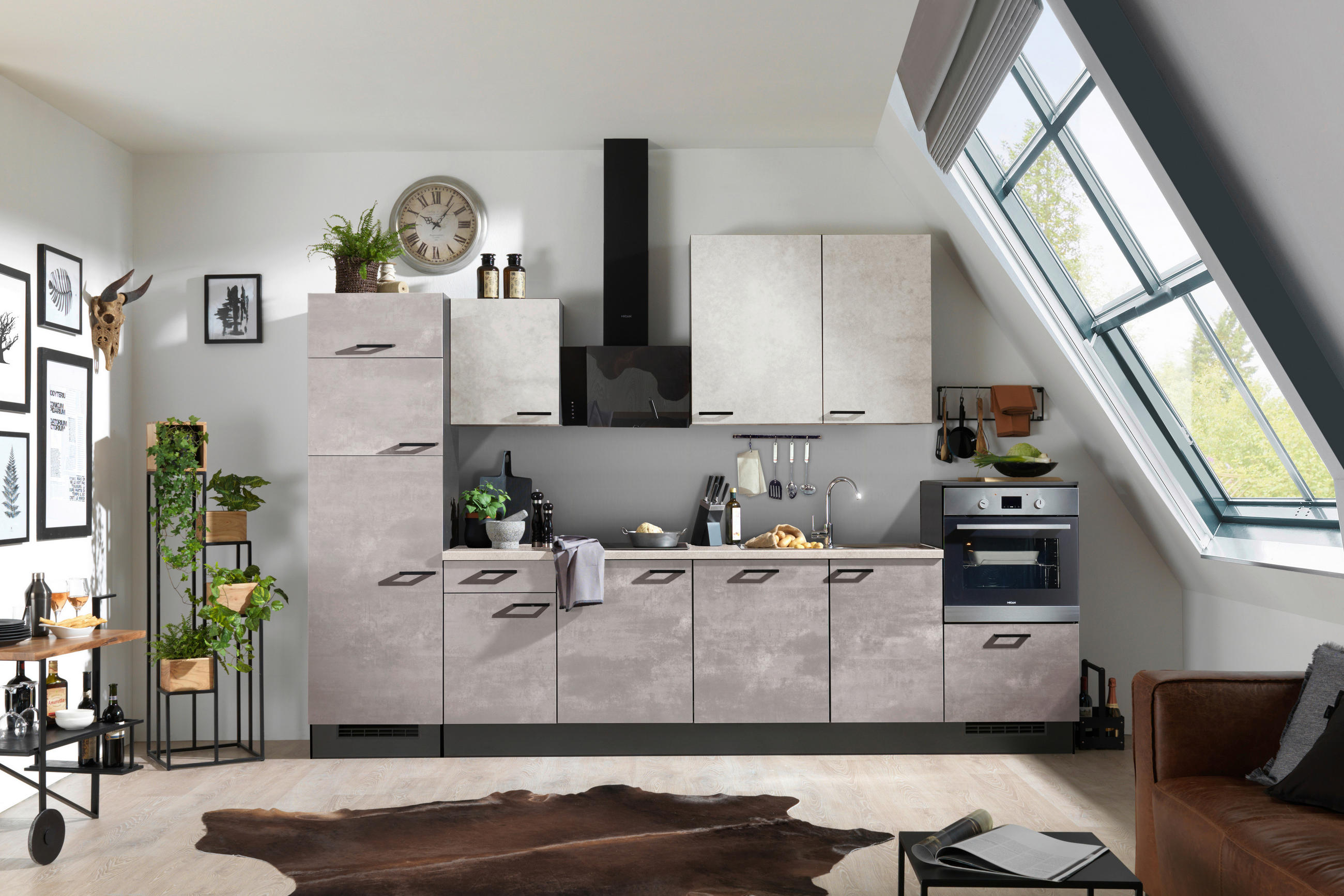 KÜCHENLEERBLOCK 340 cm   in Graphitfarben, Grau, Hellgrau  - Hellgrau/Schwarz, Design, Holzwerkstoff/Metall (340cm) - Xora