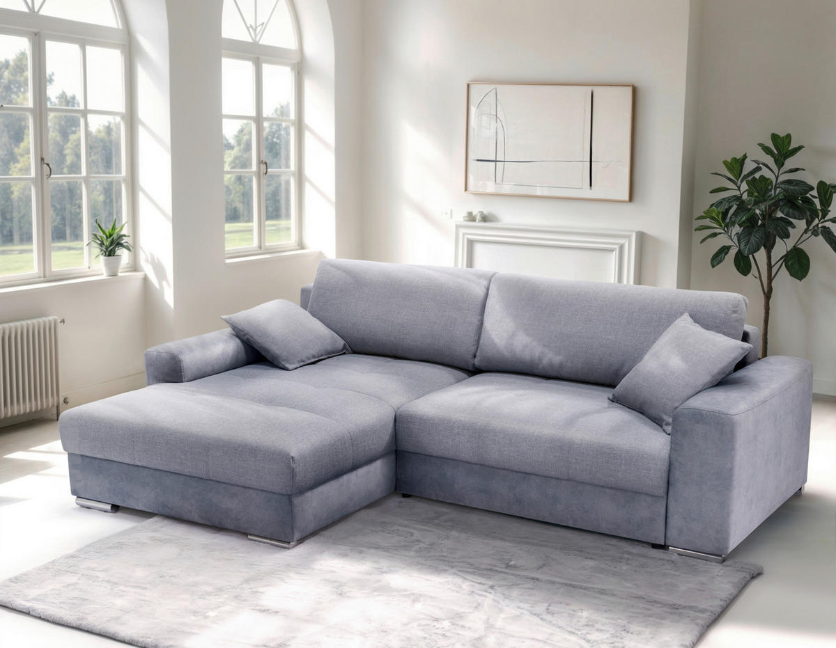 ECKSOFA in Struktur Blaugrau  - Chromfarben/Blaugrau, Design, Textil/Metall (177/269cm) - Livetastic