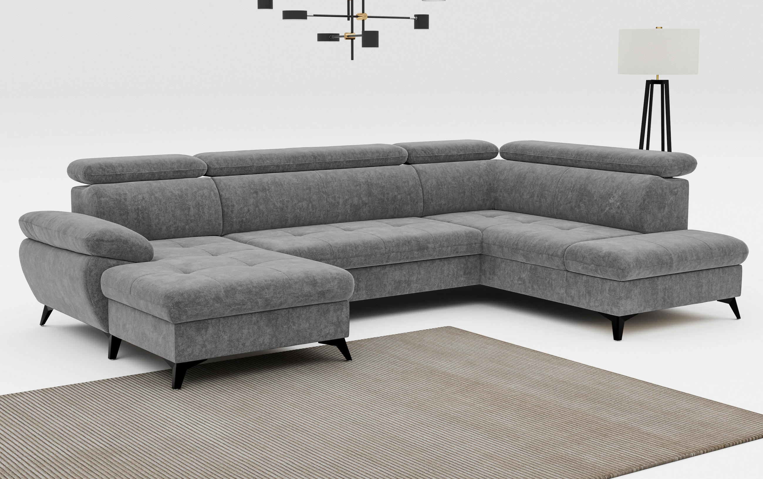 WOHNLANDSCHAFT in Grau  - Schwarz/Grau, Textil/Metall (166/324/207cm) - MID.YOU
