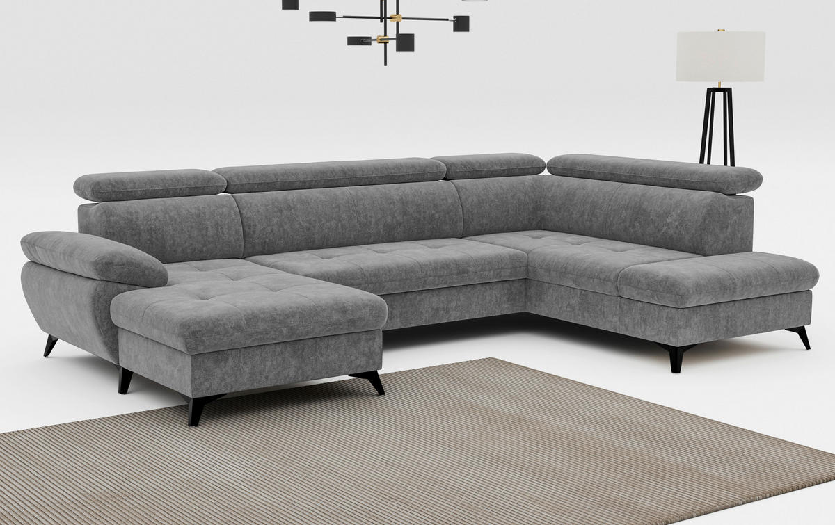 WOHNLANDSCHAFT in Grau  - Schwarz/Grau, Textil/Metall (166/324/207cm) - MID.YOU