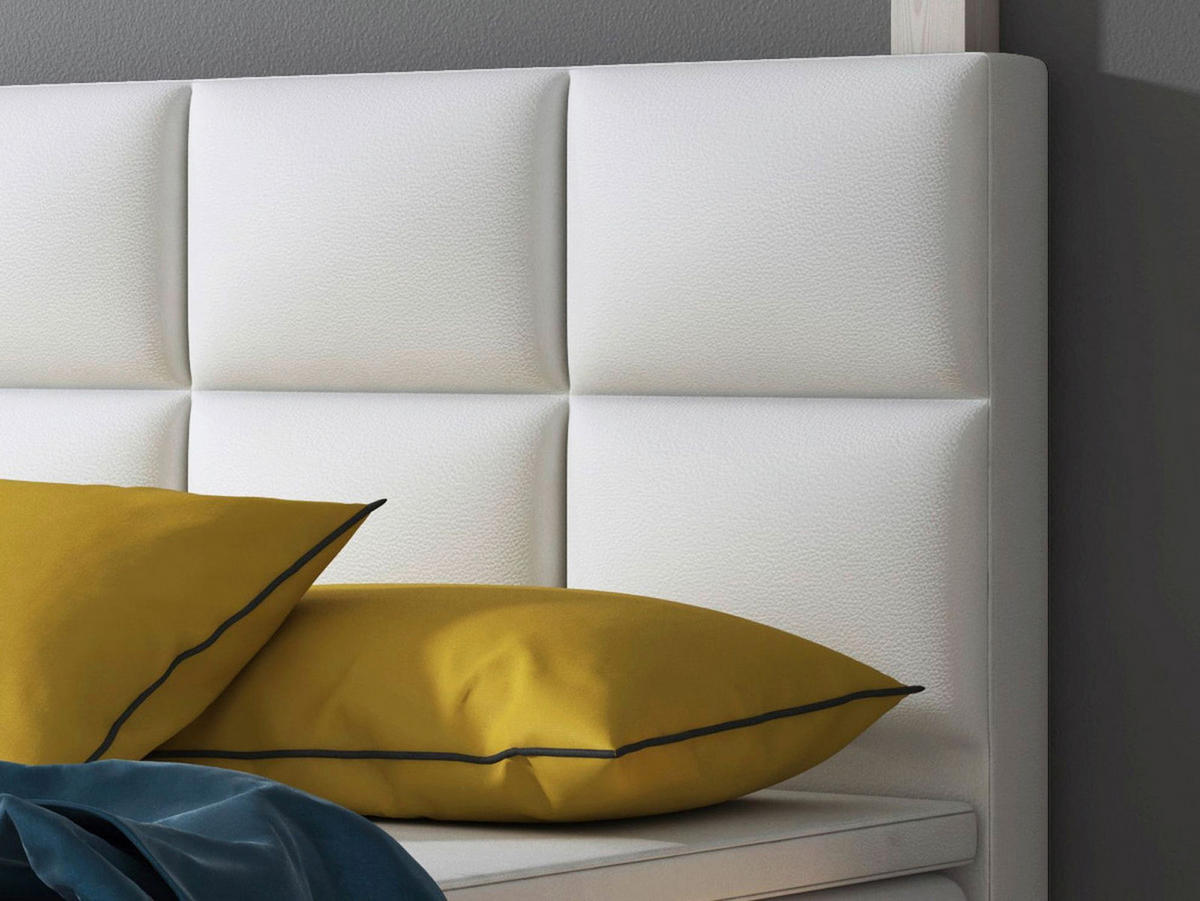 BOXSPRINGBETT  in Weiß, Matratze, gepolstertes Kopfteil, Topper, Matratzen, H3 + H3 = fest  - Silberfarben/Weiß, KONVENTIONELL, Leder/Textil (140/115/210cm) - MID.YOU