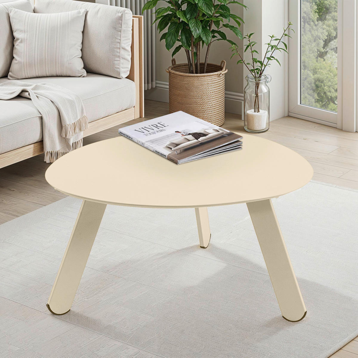 ZAHRADNÍ STOLEK, kov, 74/60/35 cm - krémová, Moderní, kov (74/60/35cm) - Ambia Garden