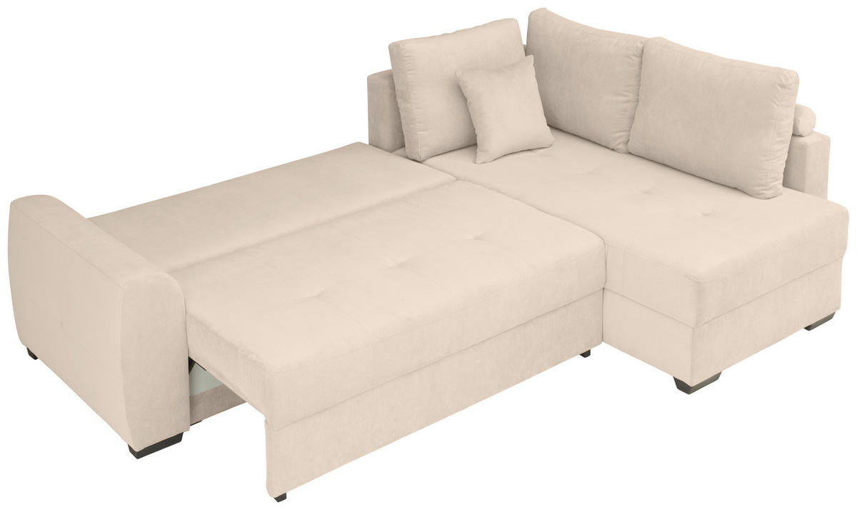 ECKSOFA inkl. Funktionen Creme Cord  - Creme/Schwarz, Design, Kunststoff/Textil (265/182cm) - Stylife