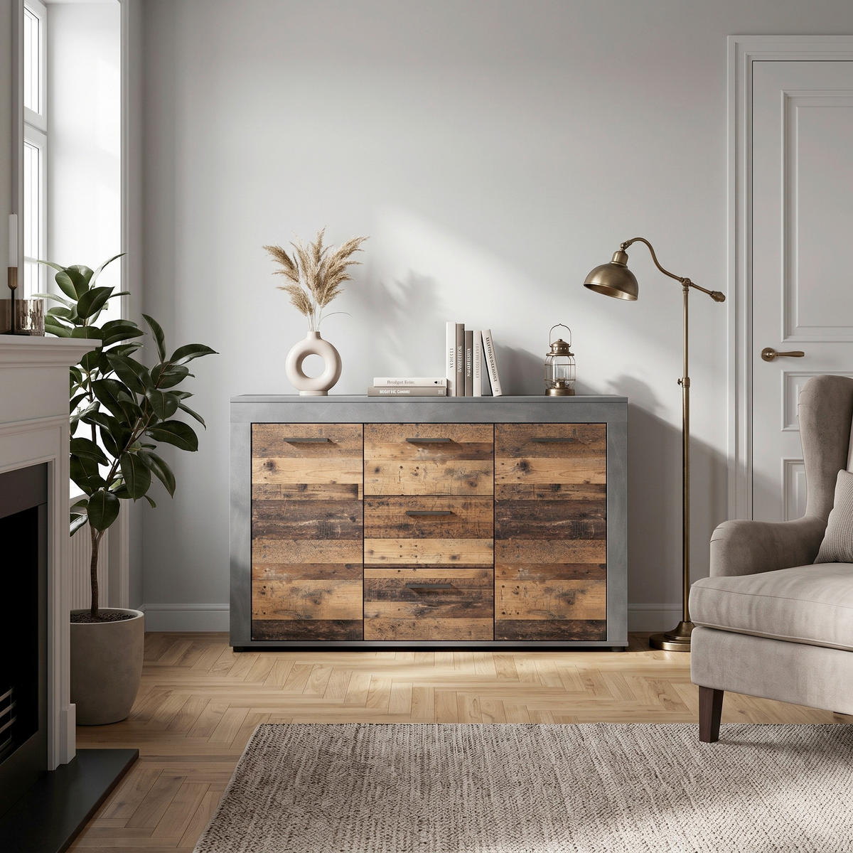 SIDEBOARD Jam 125/80/35 cm 3 låda(or)  - svart/antracit, Design, trämaterial/plast (125/80/35cm) - MID.YOU