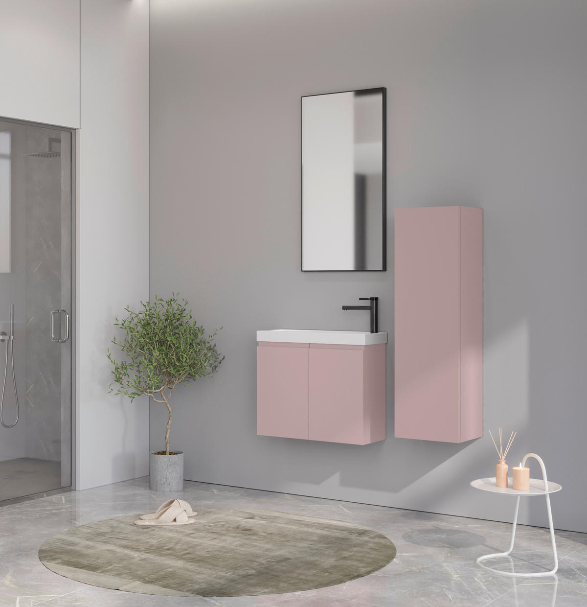 BADEZIMMER 3-teilig  in  - Weiß Hochglanz/Rosa, MODERN, Keramik/Holzwerkstoff (60/140/22cm) - MID.YOU