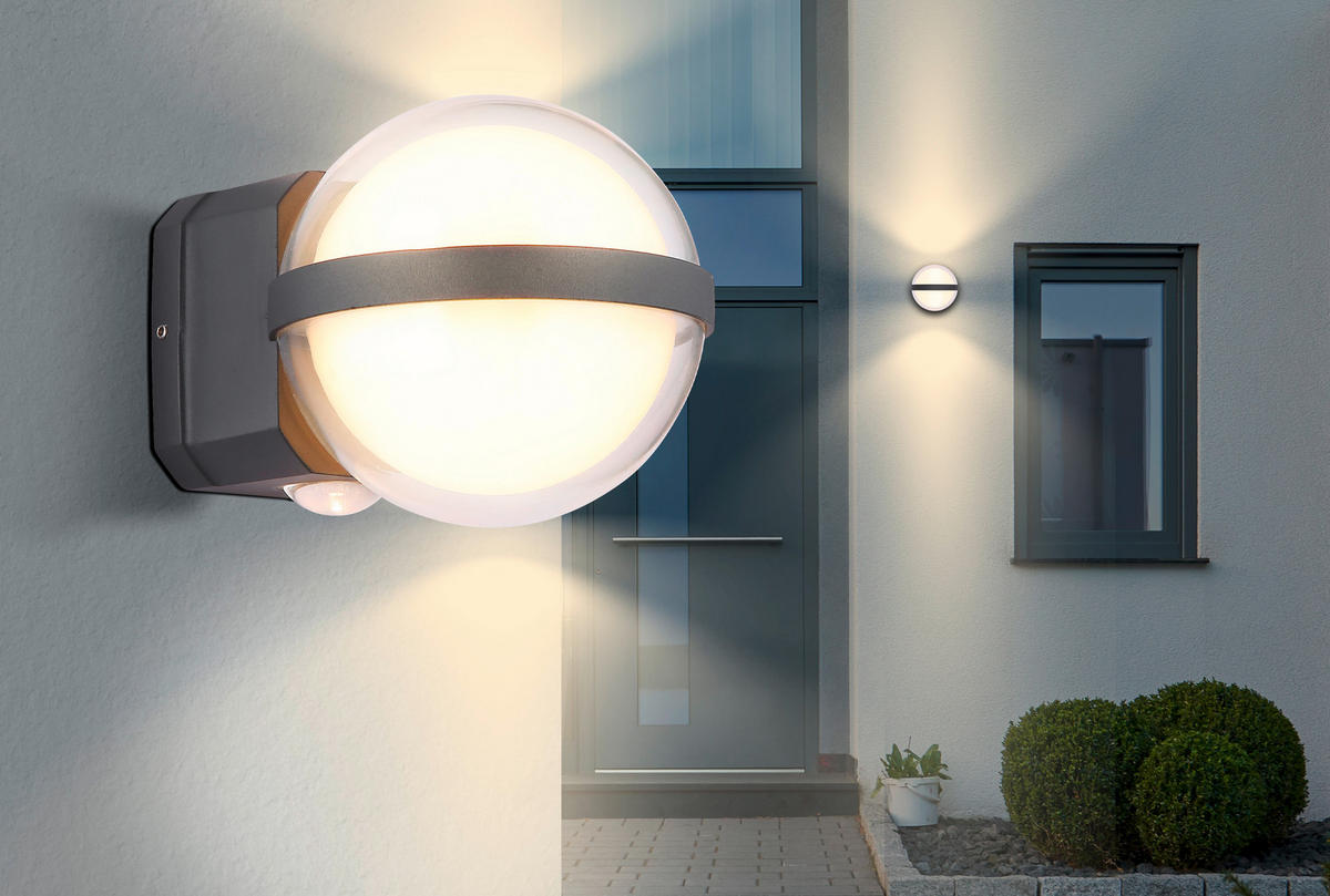 LED-UTOMHUSLAMPA - klar/opal, Basics, metall/plast (10,5/13/11cm) - Globo