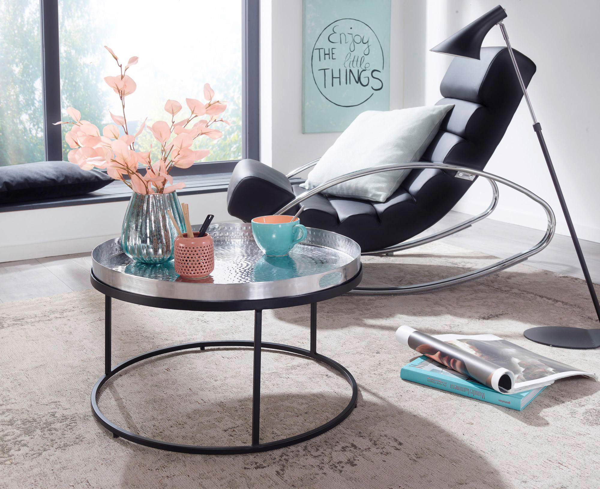 COUCHTISCH in Metall 62/62/36 cm  - Silberfarben/Schwarz, Design, Metall (62/62/36cm) - MID.YOU