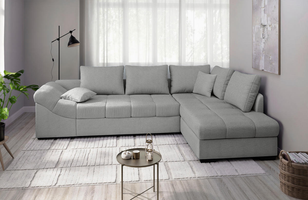 ECKSCHLAFSOFA in Chenille Silberfarben  - Silberfarben/Schwarz, MODERN, Holz/Textil (298/202cm) - MID.YOU