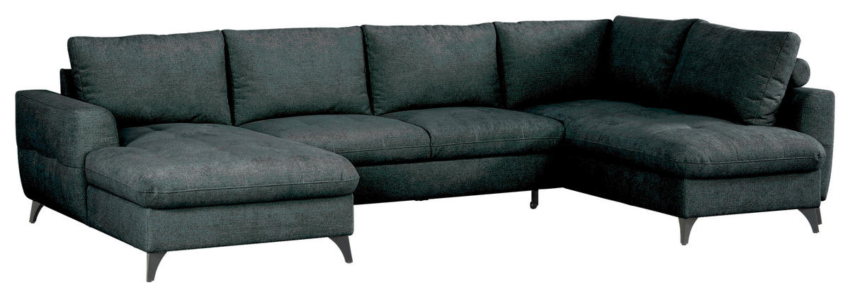 WOHNLANDSCHAFT Grau Chenille  - Schwarz/Grau, KONVENTIONELL, Textil/Metall (160/340/188cm) - Xora