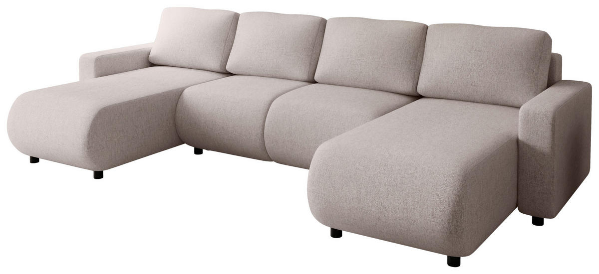 WOHNLANDSCHAFT Beige Webstoff  - Beige/Schwarz, MODERN, Kunststoff/Textil (150/312/150cm) - Xora