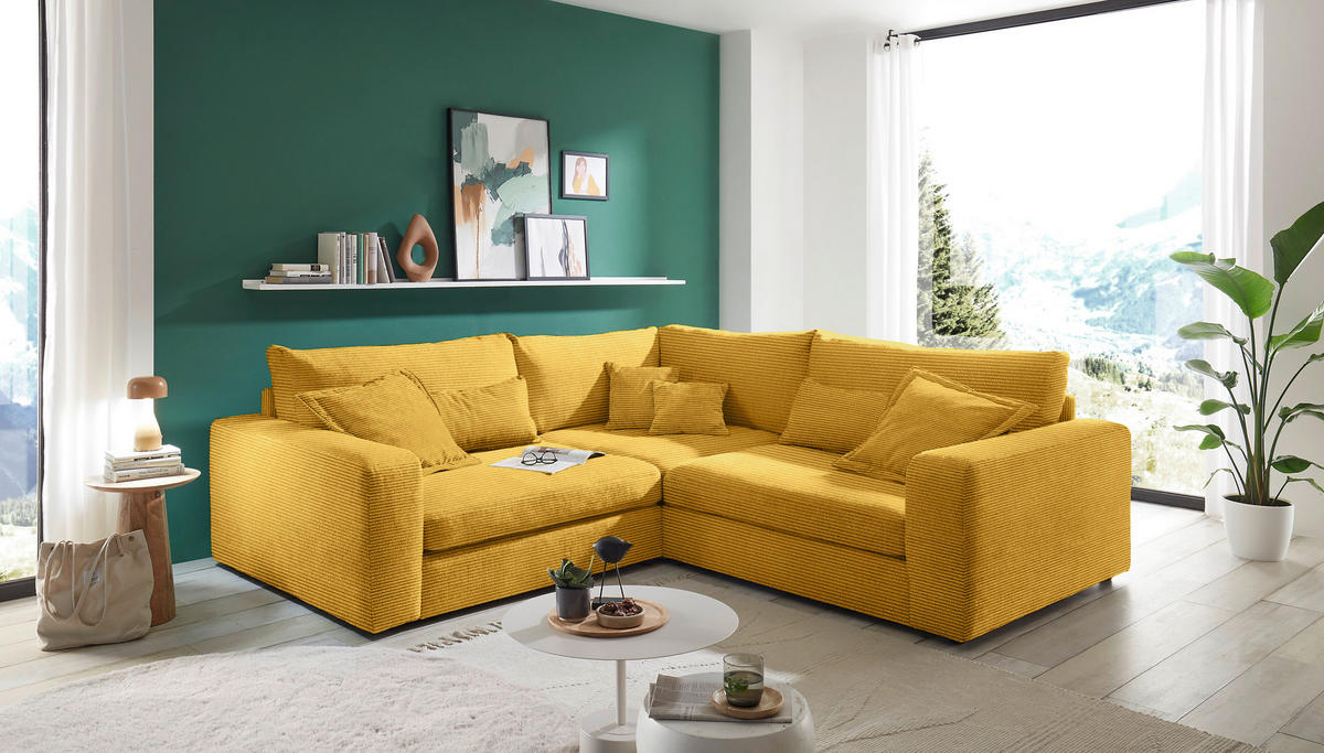 ECKSOFA  Senfgelb Cord  - Senfgelb/Schwarz, KONVENTIONELL, Kunststoff/Textil (248/248cm) - Carryhome