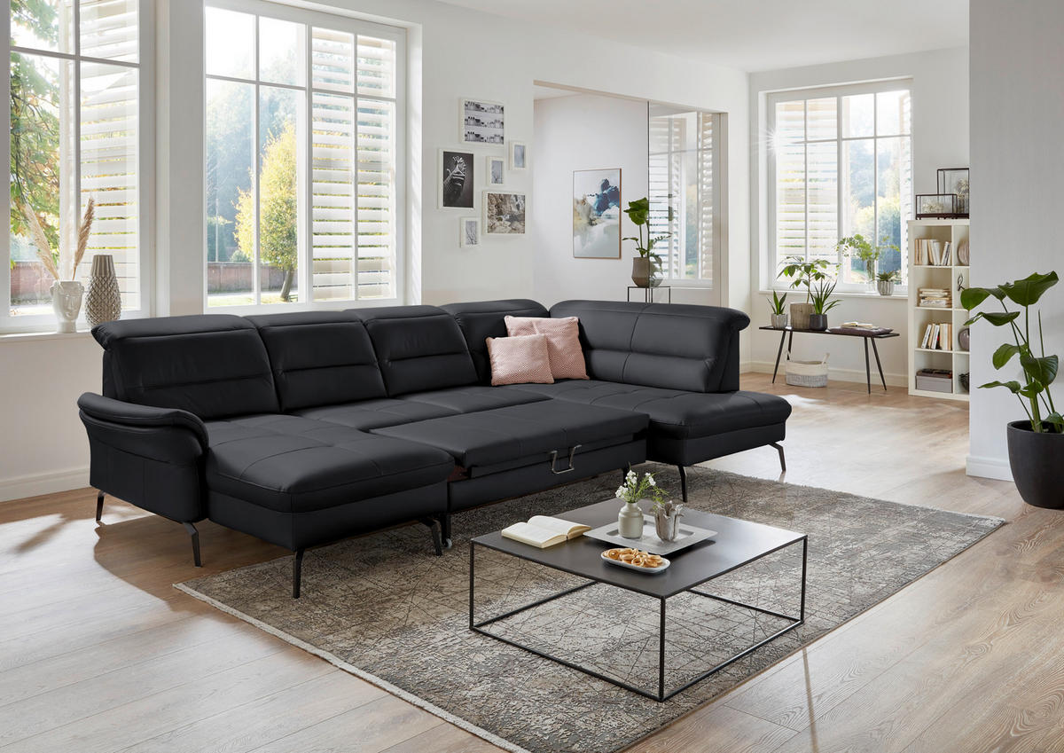 WOHNLANDSCHAFT  in Echtleder Anthrazit  - Anthrazit/Schwarz, Design, Leder/Metall (181/336/206cm) - Beldomo Speed