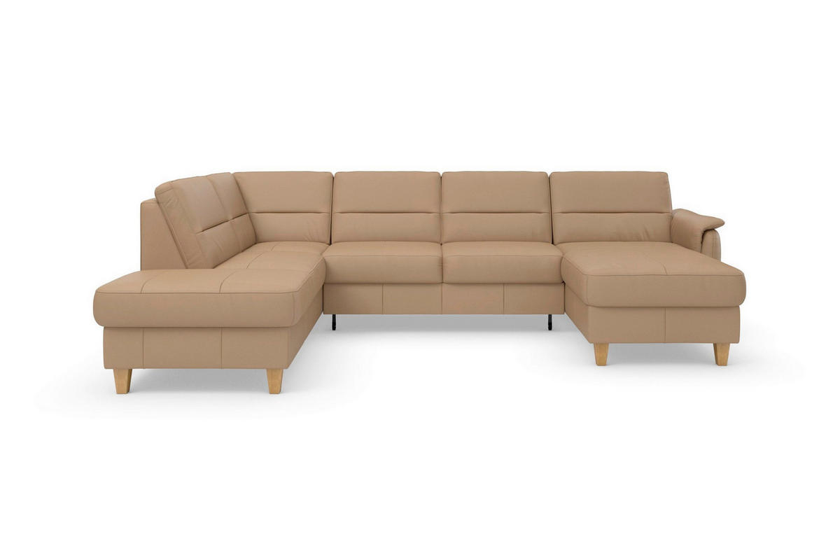 SEDACIA SÚPRAVA, textil, koža, cappuccino - farba duba/cappuccino, Basics, koža/drevo (212/308/163cm) - Sit & More