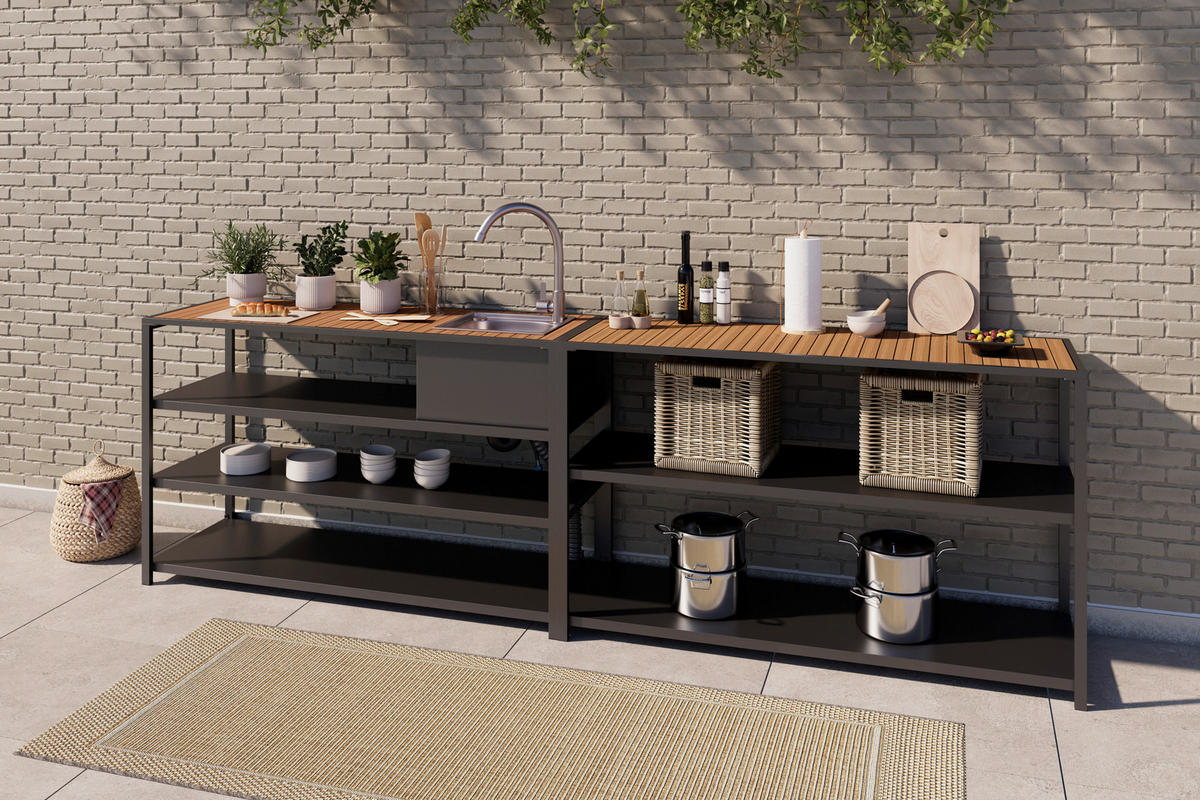 VENKOVNÍ KUCHYNĚ  - šedá/přírodní barvy, Moderní, kov/plast (150/90/50cm) - Ambia Garden