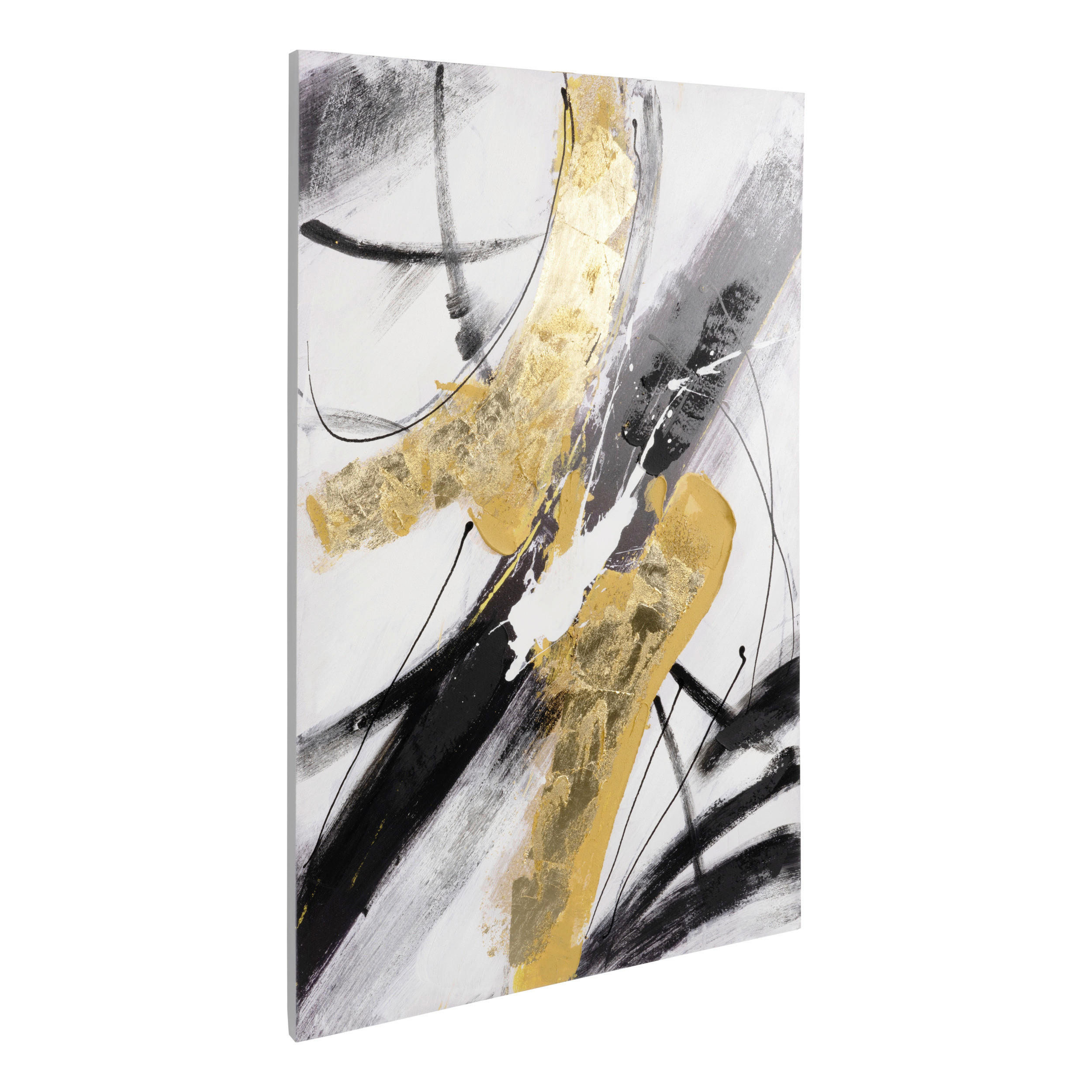 BILD Abstraktes Schwarz, Weiß, Goldfarben  - Goldfarben/Schwarz, Trend, Kunststoff/Textil (118/1,6/78cm) - Eglo