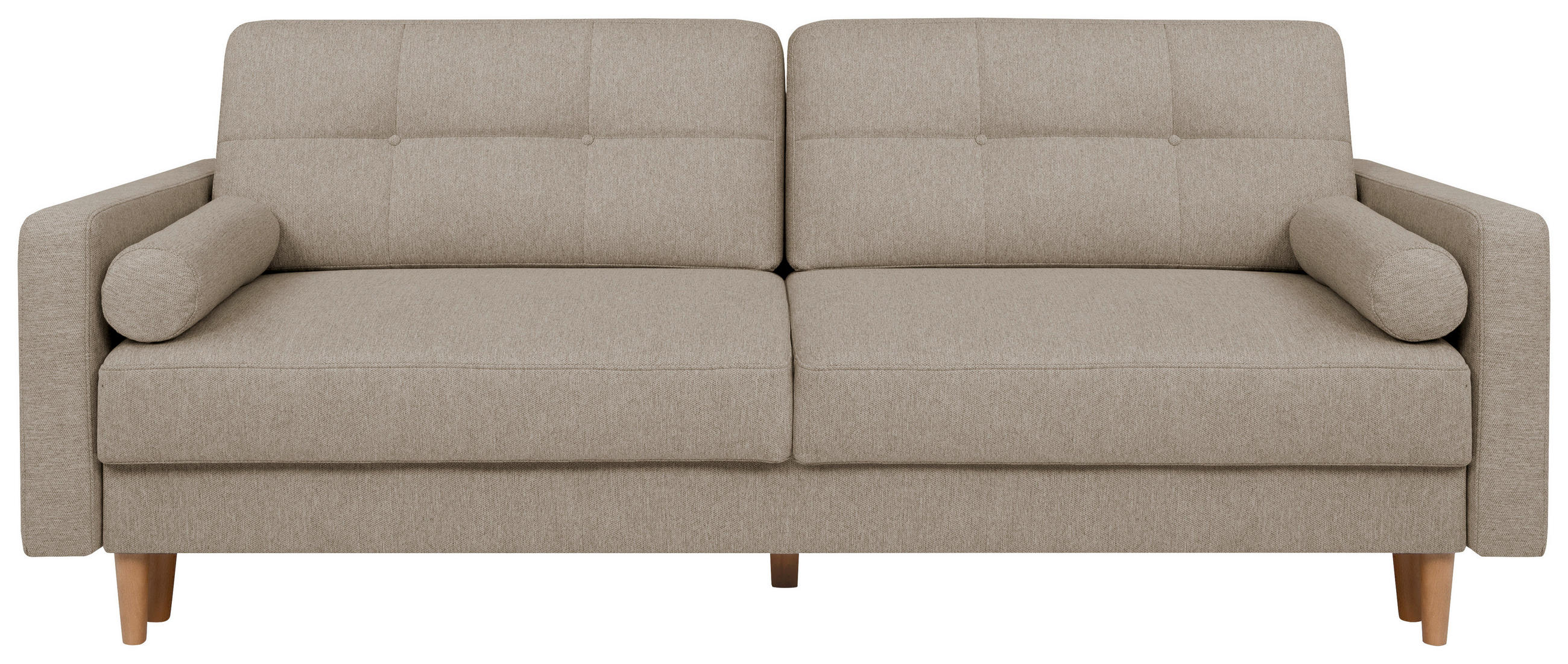 SCHLAFSOFA Chenille Beige Querschläfer  inkl. Bettkasten, Rückenkissen, Armlehnenkissen  - Beige/Eiche Wotan, KONVENTIONELL, Holz/Textil (222/93/99cm) - MID.YOU