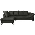 ECKSOFA Schwarz Struktur  inkl. Rückenkissen, Bettkasten, Schlaffunktion, Rücken echt, Liegefläche im Originalstoff  - Schwarz, KONVENTIONELL, Textil/Metall (194/274cm) - Carryhome