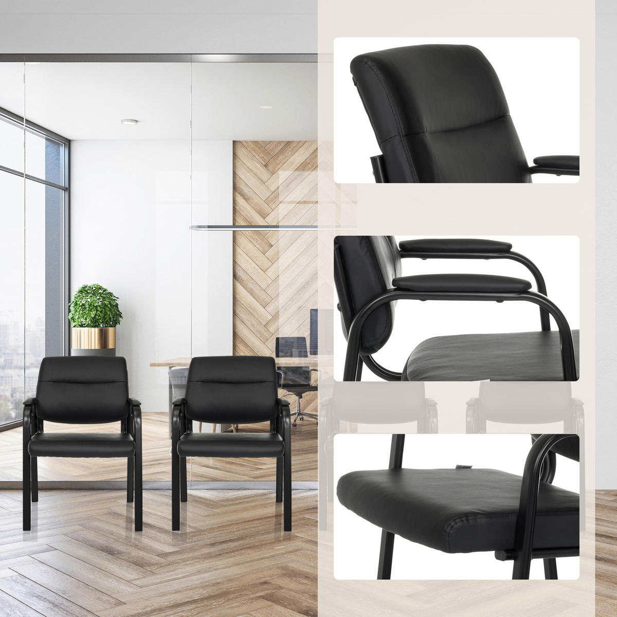 BESUCHERSTUHL  in Schwarz  - Schwarz, MODERN, Leder/Metall (60/85/64cm) - MID.YOU