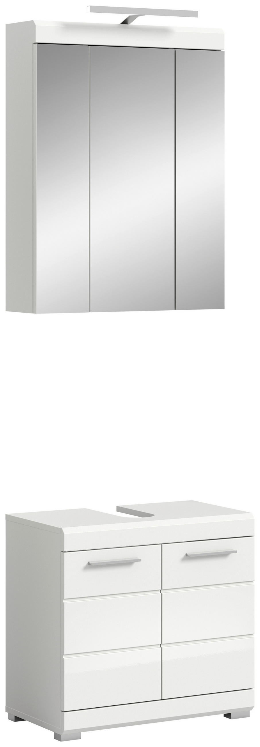 BADEZIMMER 2-teilig  in 60 cm  - Weiß Hochglanz/Silberfarben, MODERN, Glas/Holzwerkstoff (60cm) - MID.YOU
