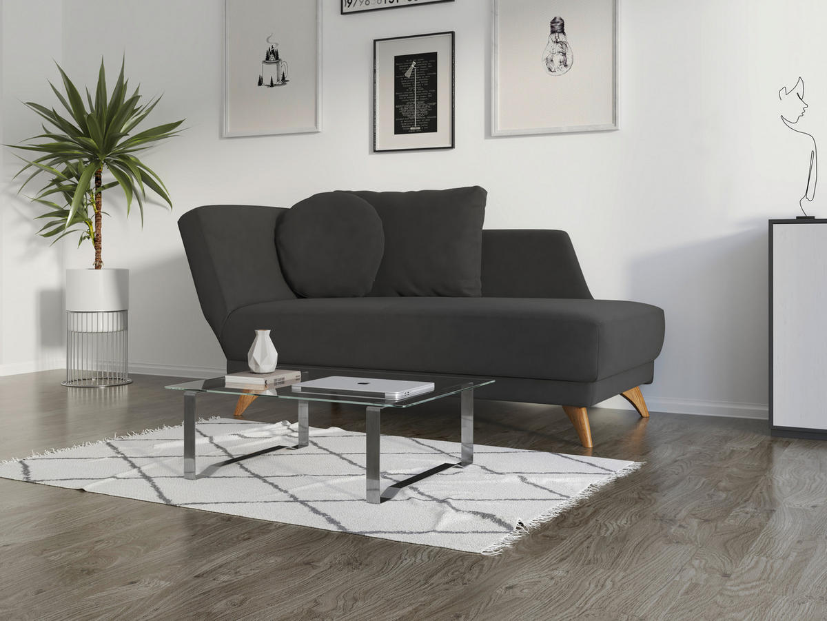RÉCAMIERE in Flachgewebe Schwarz  - Eichefarben/Schwarz, Modern, Holz/Textil (205/74/94cm) - Bali
