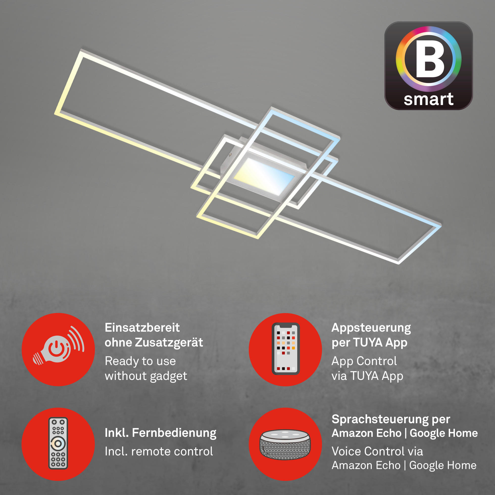 LED MENNYEZETI LÁMPA - alumínium színű, Basics, műanyag/fém (110,5/6,5/42cm)