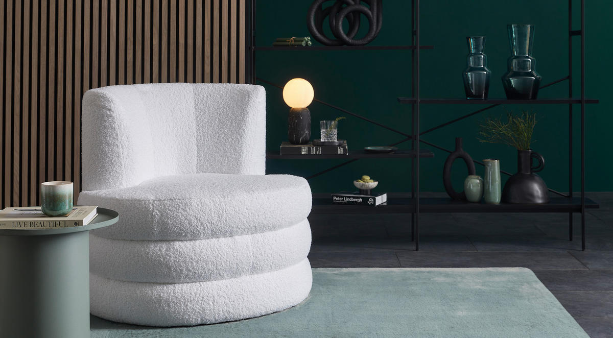 DESIGNSESSEL in Flachgewebe, Teddystoff Weiss  - Weiss/Edelstahlfarben, Trend, Textil/Metall (90/82/85cm) - Livetastic