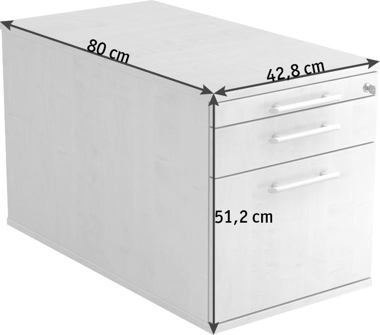 ROLLCONTAINER Ahornfarben  - Ahornfarben/Alufarben, KONVENTIONELL, Holzwerkstoff/Kunststoff (42,8/51,2/80cm) - Venda