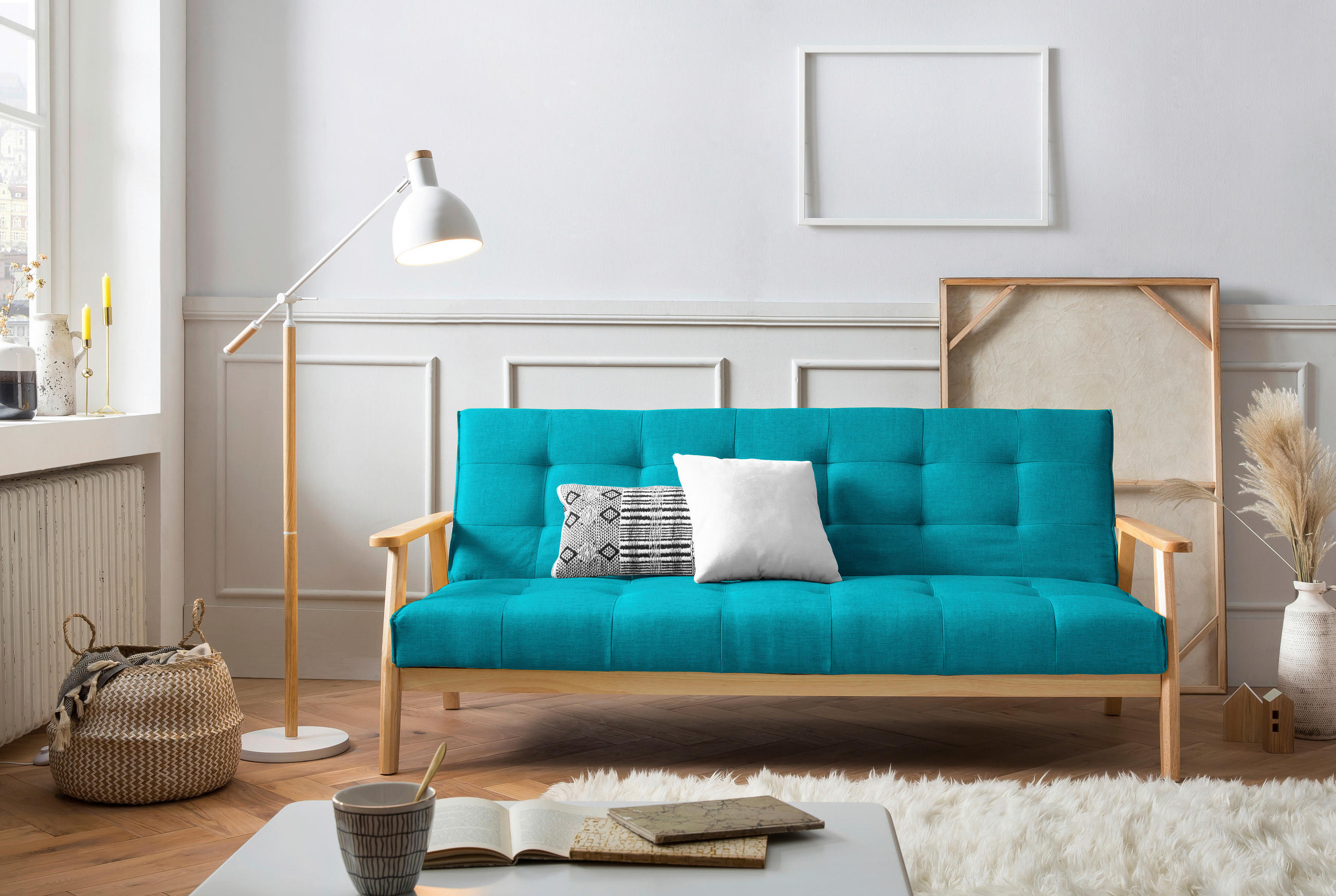 SCHLAFSOFA in Struktur Naturfarben, Petrol  - Petrol/Naturfarben, MODERN, Holz/Textil (190/81/85cm) - Livetastic