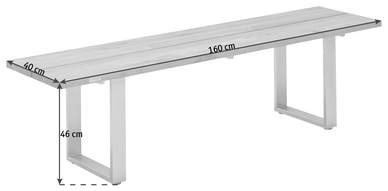 GARTENBANK 160/46/40 cm Teakholz   - Edelstahlfarben/Teakfarben, Design, Holz/Metall (160/46/40cm)