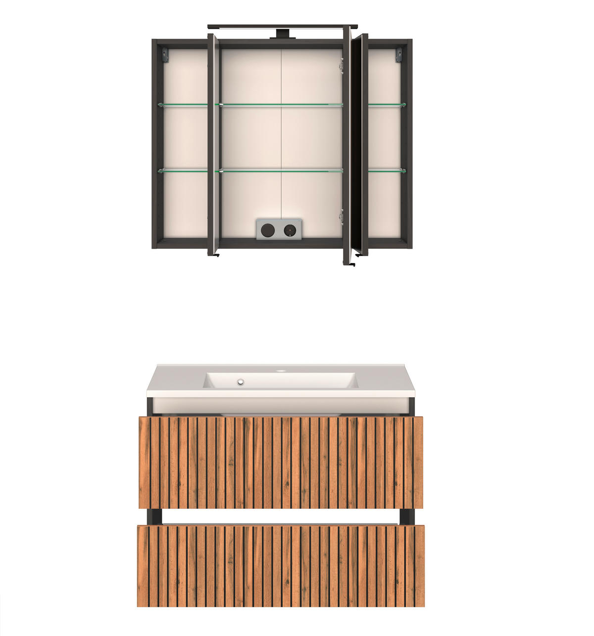 BADEZIMMER  in 80 cm  - Eiche Wotan/Graphitfarben, KONVENTIONELL, Glas/Holzwerkstoff (80cm) - Xora