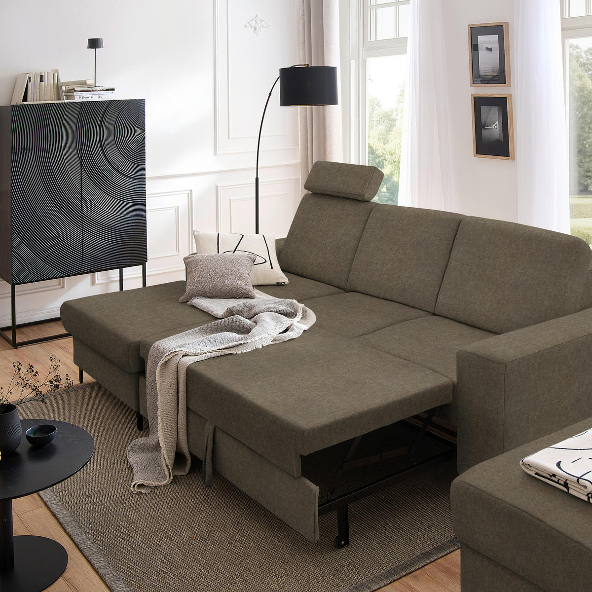 ECKSOFA in Velours Braun  - Schwarz/Braun, Konventionell, Textil/Metall (167/247cm) - Stylife