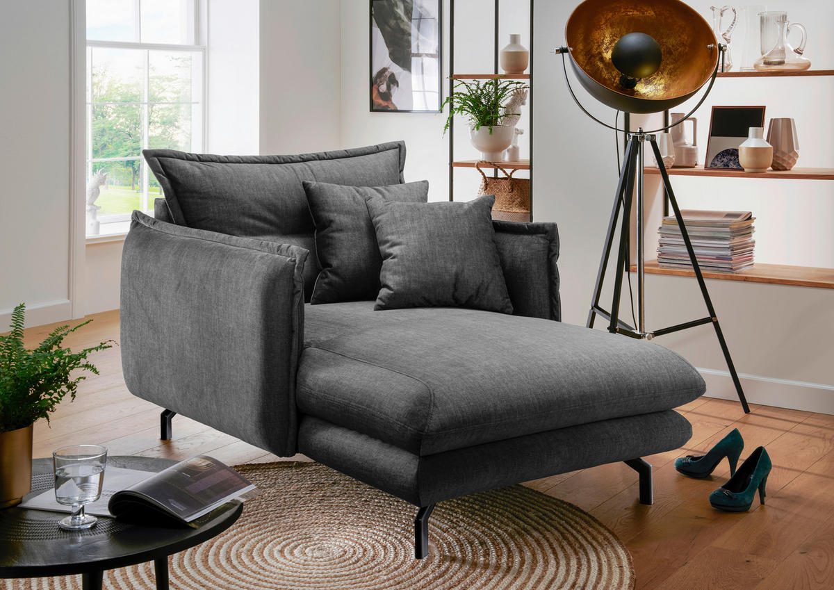 XXL-SESSEL Velours Grau    - Schwarz/Grau, MODERN, Textil/Metall (111/101/167cm) - Livetastic
