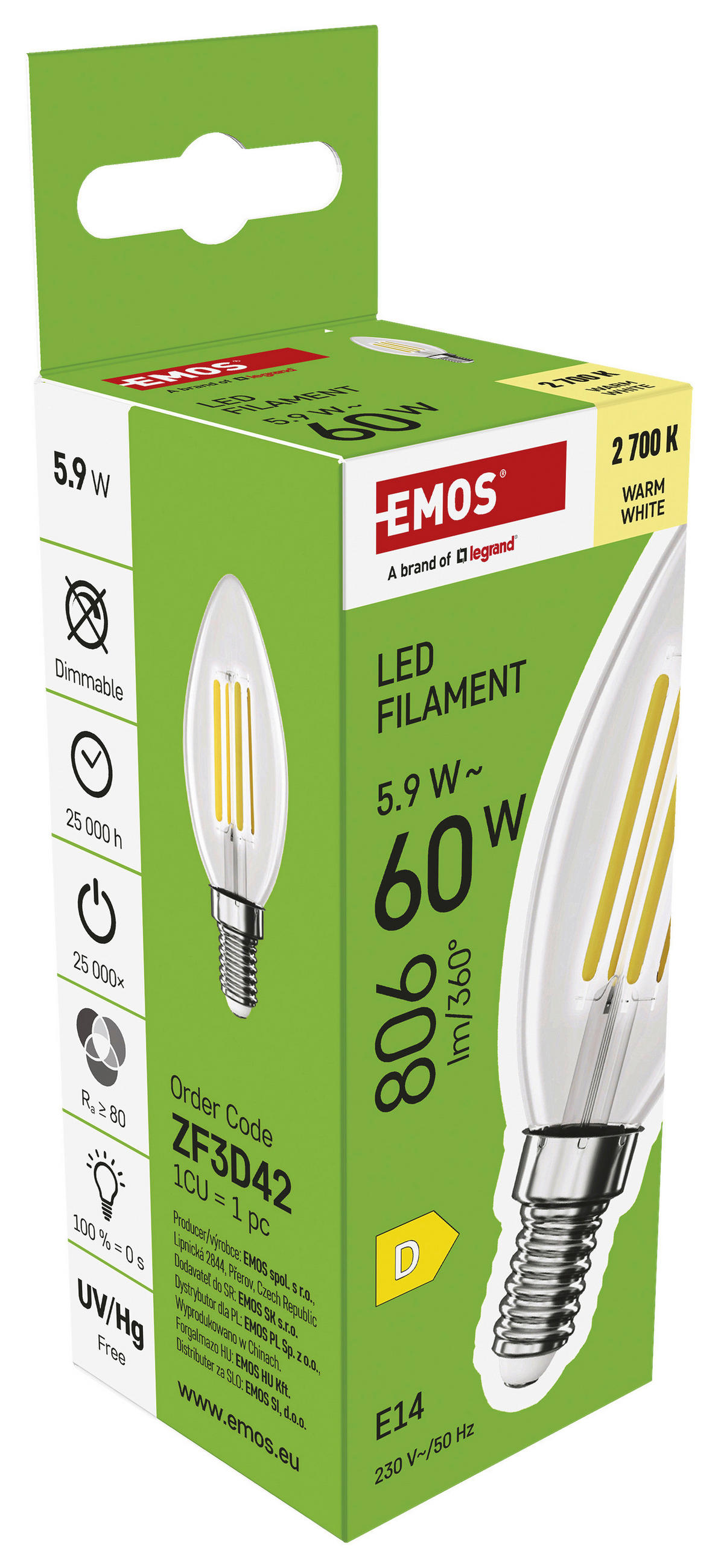 FILAMENTOVÁ LED ŽÁROVKA E14 - Basics, plast (3.5/3.5/9.7cm)