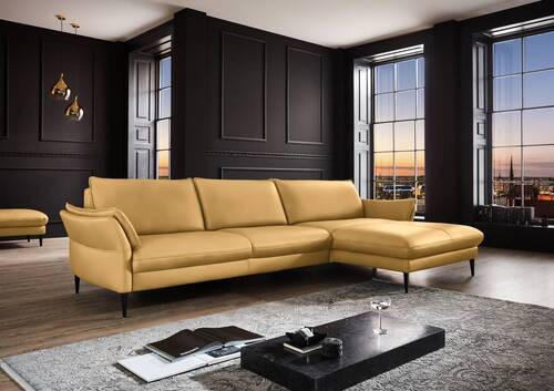 ECKSOFA in Echtleder Gelb  - Gelb/Schwarz, Design, Leder/Metall (334/172cm) - Valdera
