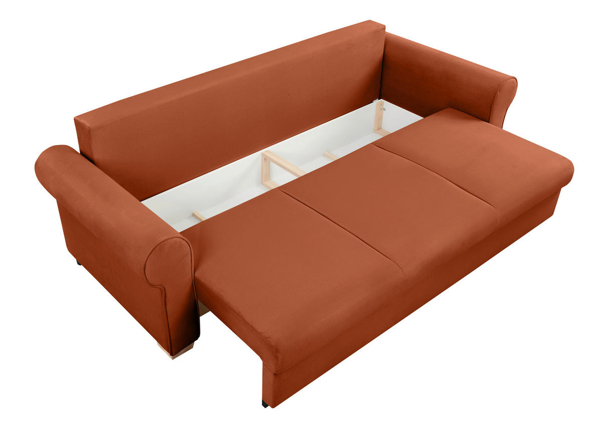 SCHLAFSOFA  mit Bettkasten erhältlich, Liegefunktion, Rücken echt, Armteil links, Armteil rechts Terracotta  - Buchefarben/Terracotta, Design, Holz/Textil (240/94/98cm) - MID.YOU